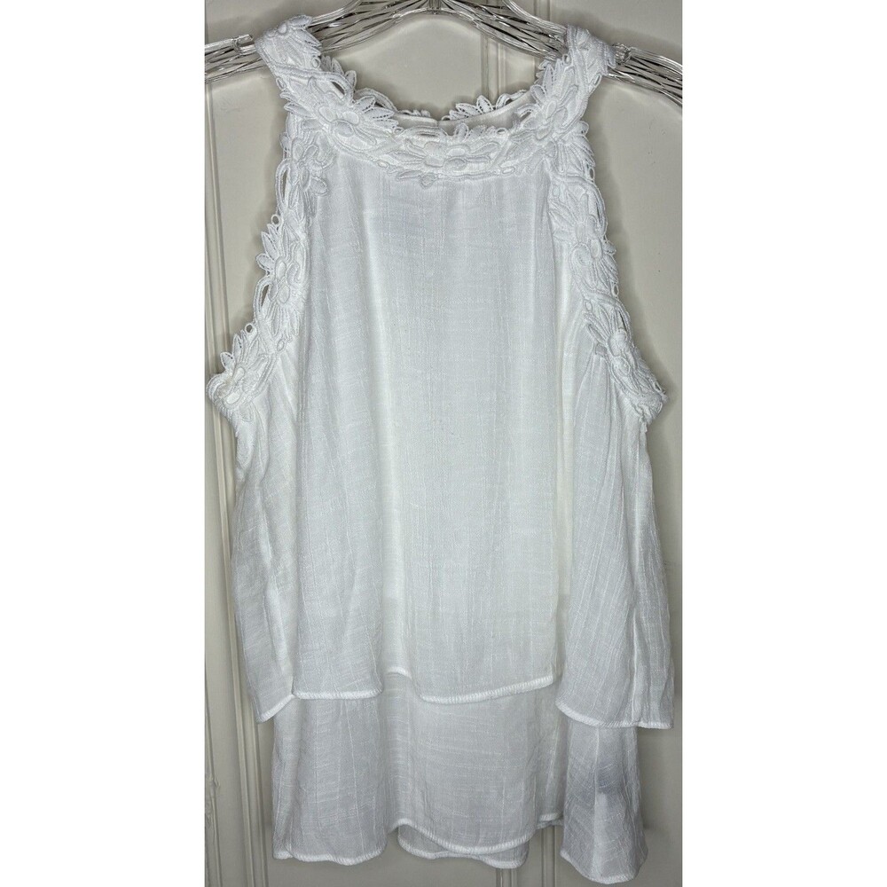 BCX white layered boho tank crochet lace Sz Jr S halter festival fairy feminine